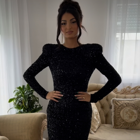 Zara Shoulder pad sequin dress